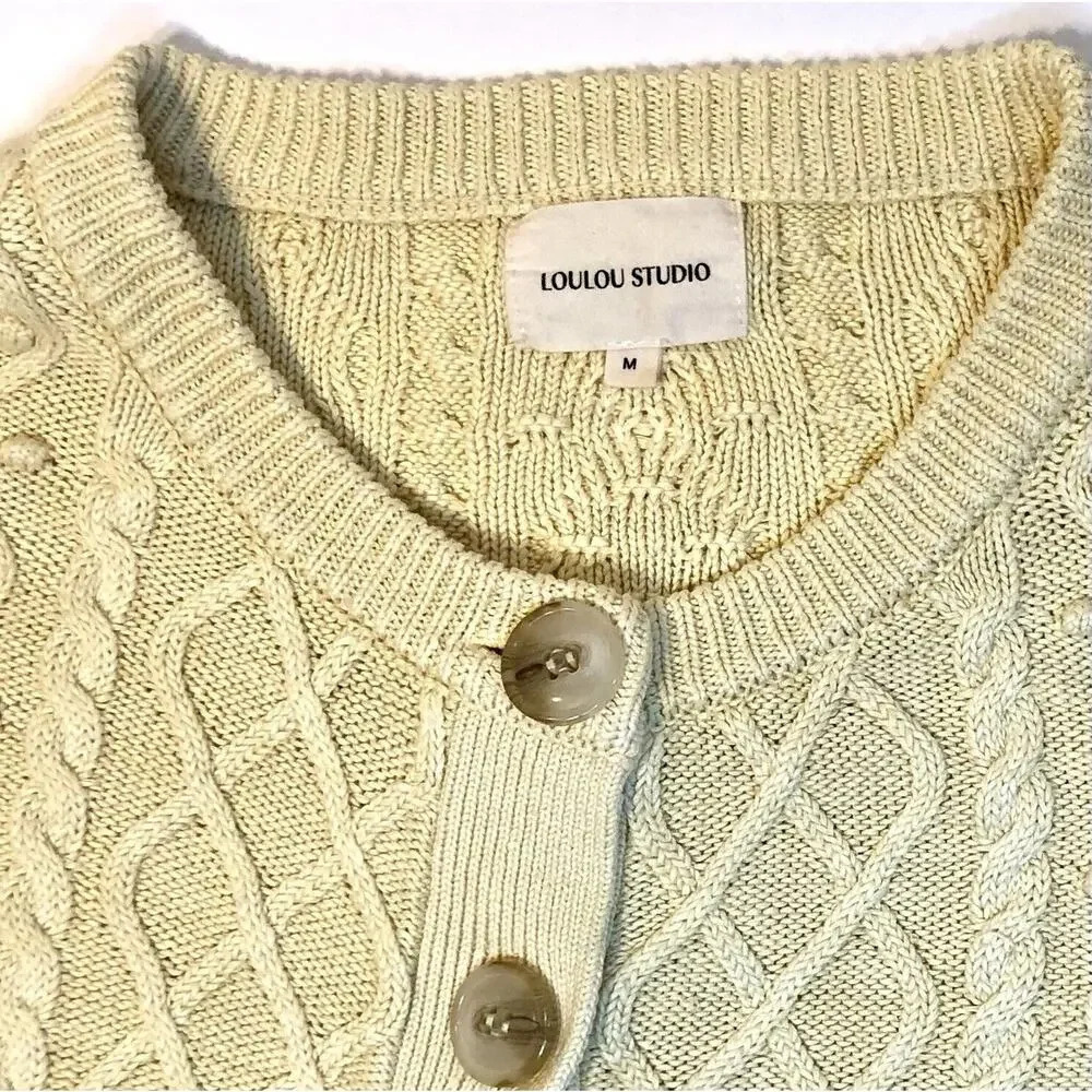 Lou Lou Studio Women's Scoop Neck Cable Knit Silk/Linen Cardigan Sweater Size M - Picture 6 of 8